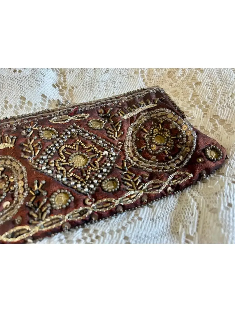Vintage Beaded Brown Clutch Purse